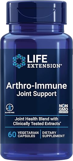 Arthro-Immune Suporte Articular, Extrato de Cúrcuma Curcumin Elite™, Andrographis paniculata, Promove Mobilidade e Flexibilidade, Vegetariano, Sem Glúten, Não-OGM, 60 cápsulas - Life Extension
