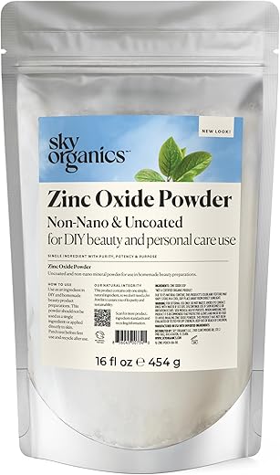 Pó de Óxido de Zinco Sky Organics para o Corpo, 100% Puro Não-Nano – 100g
