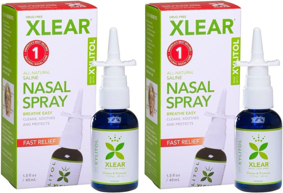 Spray Nasal, Spray Nasal Salino Natural com Xilitol, Hidratante Nasal para Crianças e Adultos, 45 ml (Pack com 2 unidades) - Xlear