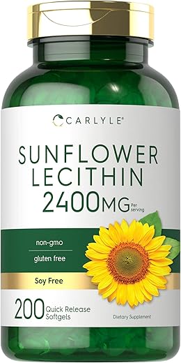 Cápsulas de Lecitina de Girassol | 2400mg | 200 Unidades | Rico em Fosfatidilcolina | Livre de Transgênicos, Soja e Glúten | Carlyle - Carlyle
