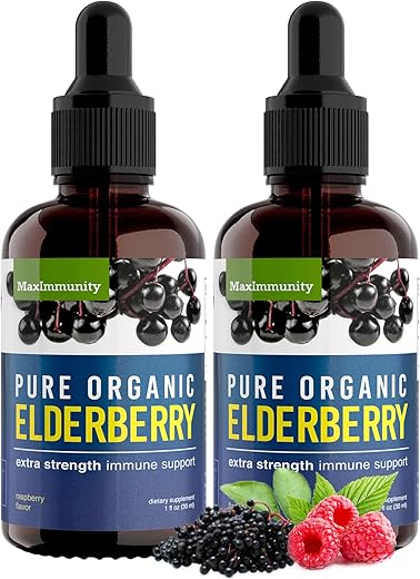 MaxImmunity - Xarope de Sabugueiro Orgânico, 60 Dias de Fornecimento, Gotas Líquidas Pretas para Suporte Imunológico, Sambucus Xarope de Sabugueiro – Extrato Líquido para Crianças