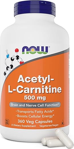 Acetyl L Carnitine 500mg – 360 Cápsulas Vegetais – Não-OGM ACL 500 mg Caps - NOW Foods