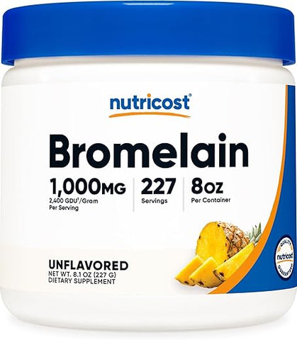Bromelain em Pó 227g – Não-OGM, Vegetariano, Livre de Glúten - Nutricost