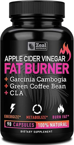 Zeal Naturals - Pílulas de Gerenciamento de Peso com Vinagre de Maçã para Mulheres – Garcinia Cambogia c/ CLA | 100% Natural | 60 cápsulas