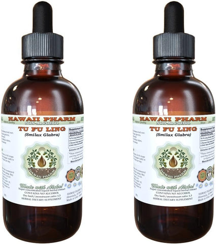 Tu Fu Ling Extrato Líquido Sem Álcool, Raiz de Glabrous Greenbrier (Smilax Glabra) Glicerito de Raiz Herbal Natural, Hawaii Pharm, EUA 2×120 ml