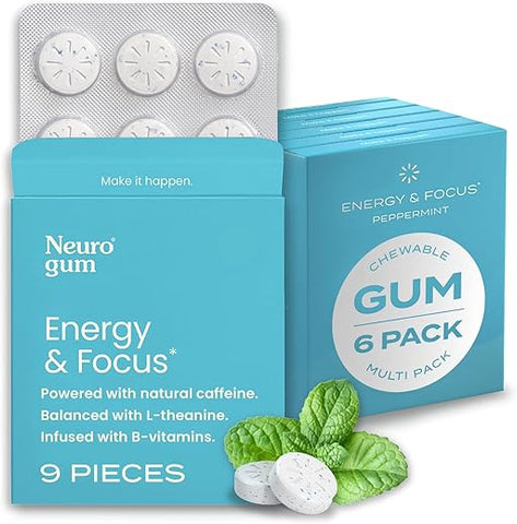 Energy – Goma de Cafeína (54 Unidades) – Sem Açúcar com L-teanina, Cafeína e Vitamina B12 - NeuroGum