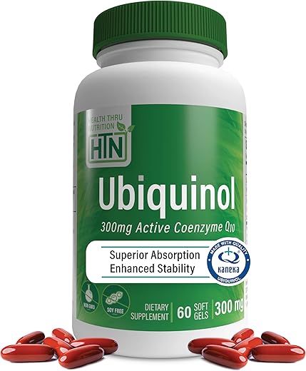 Health Thru Nutrition - Saúde Através da Nutrição Ubiquinol 300mg 60 Softgels com Kaneka QH CoQ-10 Reduzido | Estabilizado – Testado por Terceiros | Bioacessibilidade Aprimorada | Cardiovascular