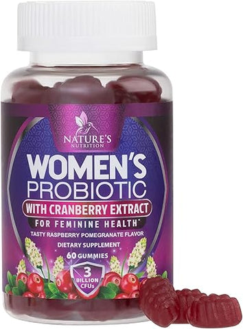 Nature's Nutrition - Probiótico em Goma para Mulheres – Suporte à Saúde Digestiva, 3 Bilhões de UFC Probiótico Feminino para pH Vaginal, Urinário