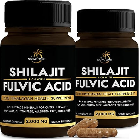 NATIVE OASIS - (2 Frascos) Suplemento de Shilajit para Homens – Aumente sua Vitalidade e Energia | Marca: Shilajit+ | 60g