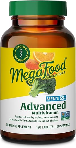 Men’s 55 Advanced Multivitamínico para Homens – Fórmula Médica – Colina, Vitamina D, Vitamina B12 – Além de Alimentos Reais – Suplemento para Saúde Cerebral de Adultos - MegaFood
