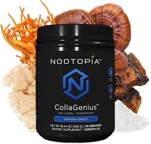 Nootopia - Collagenius v 2.0 – Pó Misto de 4 Cogumelos e Colágeno – 100g