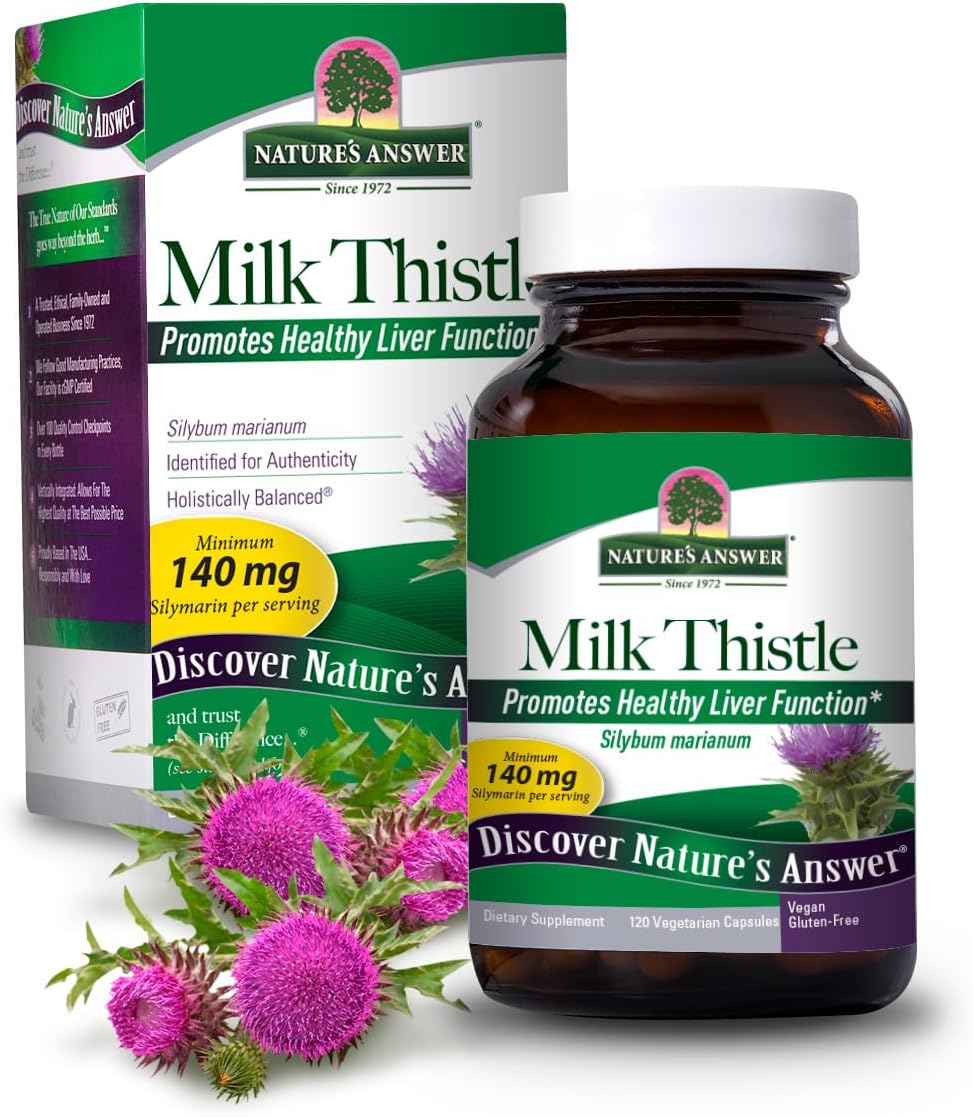 Nature's Answer - Nature’s Answer Silybum Marianum Maximum Strength 120 Cápsulas – Ingredientes Naturais Essenciais para o Fígado Saudável – Alívio da Indigestão e Indisposição