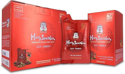 JUNG KWAN JANG - HongSamWon Bebida Herbal de Ginseng Vermelho Coreano | Energético, Pré-treino, Suplemento de Ginseng, Chá Herbal | Extrato de Ginseng Vermelho Coreano, Jujuba, Gengibre, Canela | Amigável para Veganos |