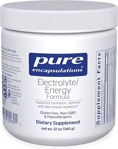 Fórmula Energética de Eletrólitos Pure Encapsulations | Pó de Suplemento de Hidratação para Recuperação Muscular, Minerais, Foco Mental e Treino | 12 Ounces (355 ml)