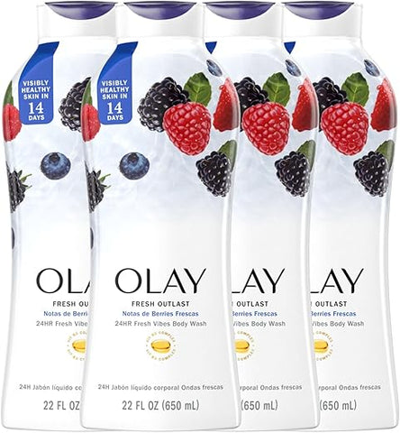 Fresh Outlast Body Wash para Mulheres com Notas de Frutas Frescas, 650 ml (Pack com 4 unidades) - Olay