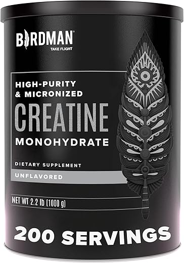 Creatina Monohidratada em Pó Micronizada, Recuperação Muscular, Pré-Treino sem Cafeína, Vegano, Pós-Treino, Sem Glúten, Sem Açúcar | 200 Porções (5g Cada) - BIRDMAN