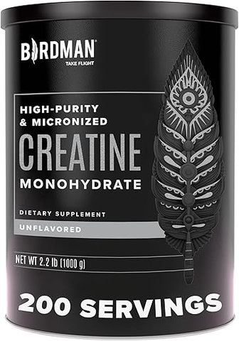 Creatina Monohidratada em Pó Micronizada, Recuperação Muscular, Pré-Treino sem Cafeína, Vegano, Pós-Treino, Sem Glúten, Sem Açúcar | 200 Porções (5g Cada) - BIRDMAN