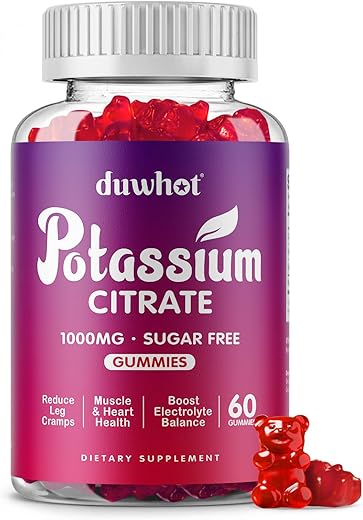 duwhot - Gomas de Citrato de Potássio 1000mg, Suplemento de Potássio para Mulheres Adultas