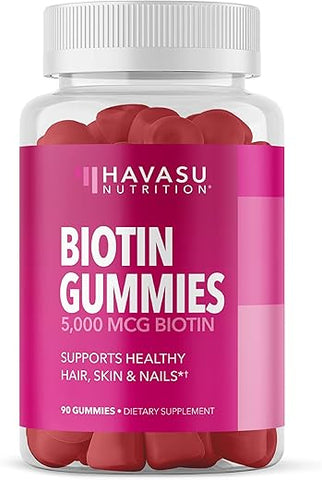 HAVASU NUTRITION - Biotina Gummies para Cabelo, Pele e Unhas – 5000mcg de Biotina (Vitamina B7) – Suporte Nutricional GLP-1 para Promover a Saúde de Cabelo, Pele e Unhas em Mulheres e Homens – Suplemento de Biotina