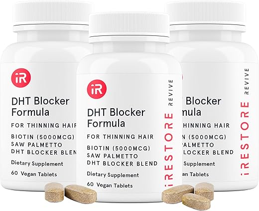 iRestore - iRESTORE Suplemento Capilar 3 em 1 com Biotina, Bloqueador de DHT, Saw Palmetto e Outros Extratos (60 cápsulas) – Kit com 3