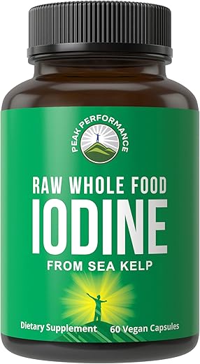 Suplemento de Iodo Orgânico de Algas Marinhas (Ascophyllum Nodosum) da Peak Performance. Comprimidos de Suporte de Iodeto de Potássio para Metabolismo, Energia e Imunidade. 60 Veganos