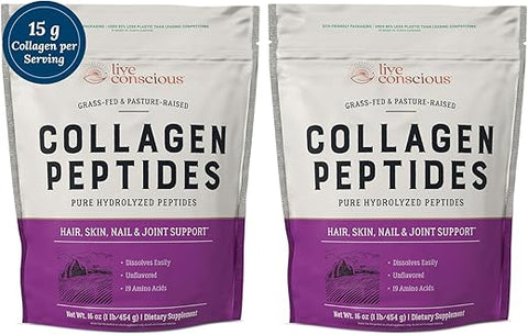 Pó de Peptídeos de Colágeno Live Conscious – Suporte para Cabelo, Pele, Unhas e Articulações – Tipo I – 100g