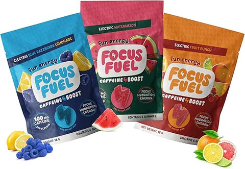 FocusFuel - Energy Focus Gummy: 100mg de Cafeína por 2 Gummies, com B12, Magnésio, Eletrólitos, Ingredientes Naturais para Levar a Qualquer Lugar, Sem Nervosismo ou Queda (Pacote de Amostra – 18 Chews)
