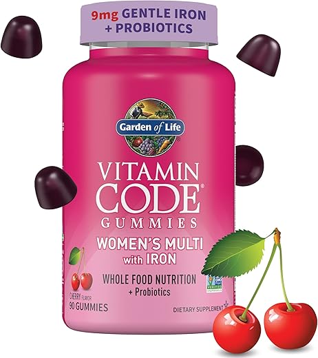 Garden of Life - Gummy Multivitamínico Feminino com Ferro: Ácido Fólico, Biotina, D3