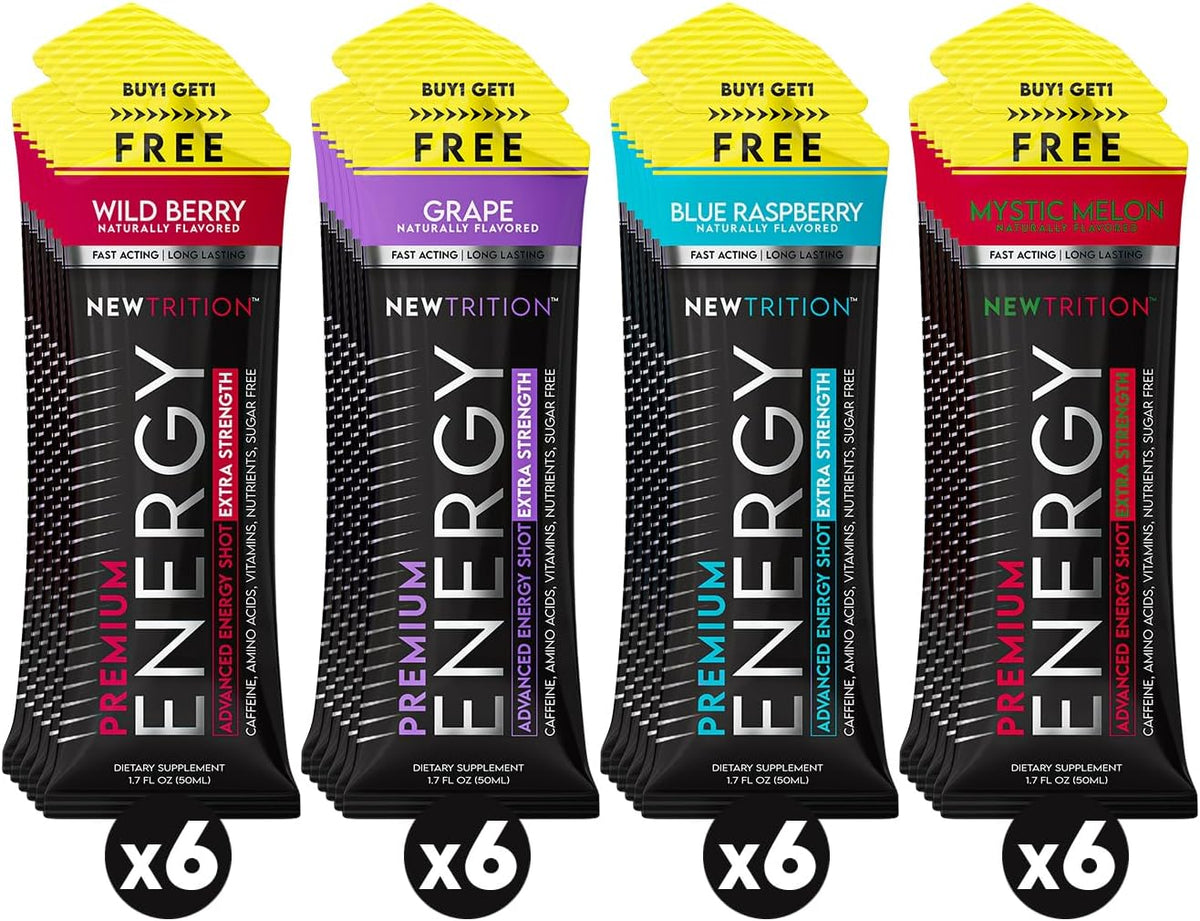 NewTrition - Extra Strength Energy Shots: Disparo de Energia com Cafeína e Vitamina B | 60ml, 100g