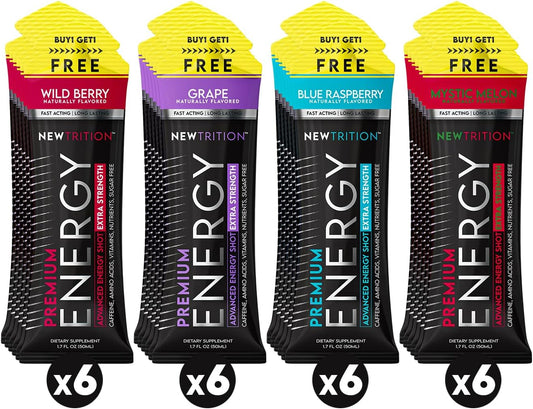 NewTrition - Extra Strength Energy Shots: Disparo de Energia com Cafeína e Vitamina B | 60ml, 100g