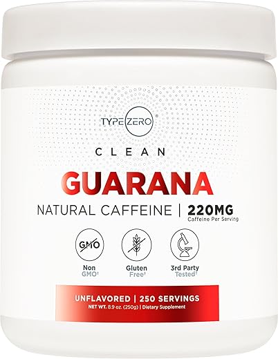 Pó de Guaraná Type Zero Clean (250 Porções, Sem Sabor) – 220 MG de Cafeína por Porção, Cafeína Natural, Não Transgênico, Sem Glúten