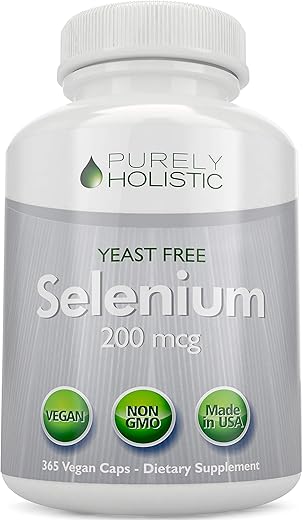 Purely Holistic - Selenium 200mcg – 365 Cápsulas Veganas – Puro – Marca Primeiro