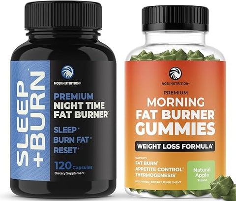 Nobi Nutrition - Gummies Queimadores de Gordura e Cápsulas Queimadoras Noturnas | Suporte 24/7 para Perda de Peso com Chá Verde | Marca: Fat Burn |