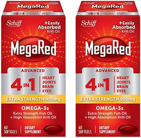 Advanced 4in1 900mg – 120 softgels (2 Frascos x 60 Cada) – Ômega-3 Concentrado de Peixe - MegaRed