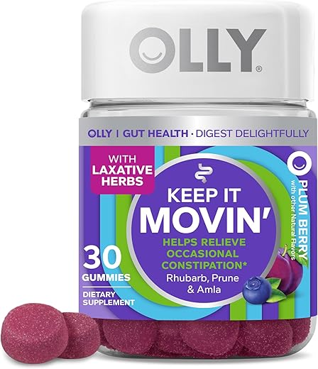 Alívio da Constipação Keep it Moving – Ruibarbo, Ameixas, Amla – Sabor de Ameixa e Frutas Vermelhas – 30ct - OLLY