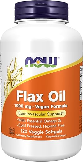 Suplementos, Óleo de Linhaça 1000 mg com Ômega-3 Essenciais, Extraído a Frio, Livre de Hexano, Fórmula Vegana, 120 Cápsulas Vegetais - NOW Foods