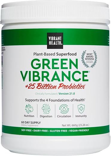 Green Vibrance: 65 Superfoods à Base de Plantas, 25 Bilhões de Probióticos, Fibra, Adaptógenos - Vibrant Health