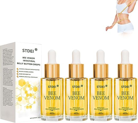 dooeka - STDEI Bee Venom Detox Intestinal – Gotas para Umbigo – Extratos Naturais Puros – Todos os Gêneros e Idades (4 Frascos)