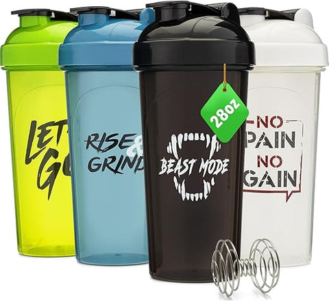 Garrafa Shaker de 28oz (800ml) com Citações Motivacionais | Garrafa de Proteína com 4x Misturador de Fios | Garrafa Shaker para Misturas de Proteína Livre de BPA e Segura para Lava-Louças - GOMOYO