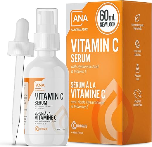 All Natural Advice - Soro de Vitamina C para o Rosto, 60ml / 2oz com 20%% de Vitamina C, Ácido Hialurônico, Aloe, MSM, Vitamina E |