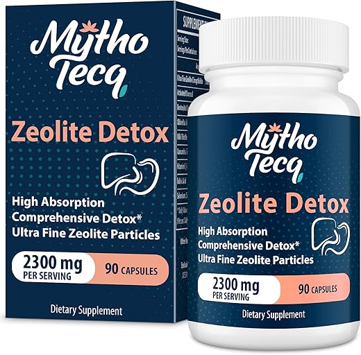 MythoTecq - Zeolite Detox 69,000 MG: Carvão Ativado, Limpeza e Desintoxicação do Fígado, Desintoxicação Completa do Corpo, Detox Rápido, Remoção Natural de Toxinas, Extrato de Cardo de Leite e Argila Bentonita para