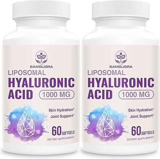 Sambugra - Cápsulas de Ácido Hialurônico Lipossomal – Suplemento de Ácido Hialurônico 1000mg, Suporte para Hidratação da Pele e Lubrificação das Articulações, 120 Cápsulas (Embalagem)