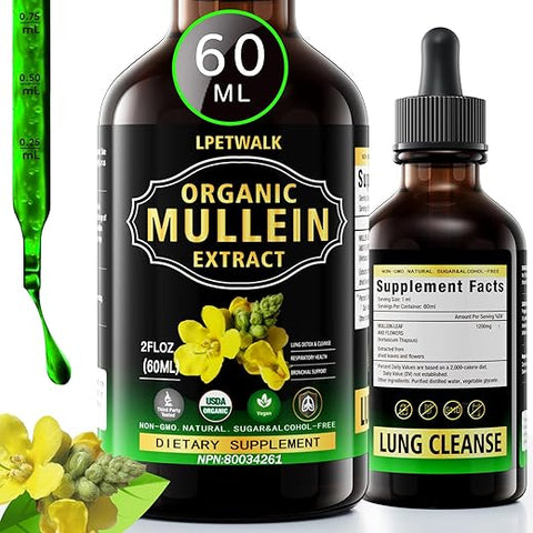 LPETWALK - Extrato de Folha de Verbasco 60ML – Líquido de Folha de Verbasco Orgânico em Gotas de Alta Absorção 98% para Mulheres e Homens – Herbal Goodness