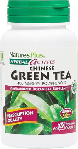 Herbal Actives Chá Verde Chinês – 400 mg, 60 Cápsulas Veganas – Suporte Nutricional para Defesa contra Radicais Livres - Natures Plus