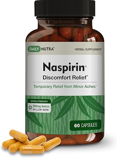 DailyNutra - Naspirin Fórmula de Casca de Salgueiro – Suplemento Natural para Cabeça, Costas, Ombros, Pescoço, Joelhos – 100% Natural e Eficaz
