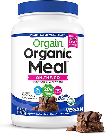 Organic Meal – Substituto de Refeição Vegano em Pó de Proteína, Sabor Cremoso de Chocolate Fudge – 20g de Proteína à Base de Plantas, 7g de Fibra Prebiótica, Frutas, Vegetais - Orgain