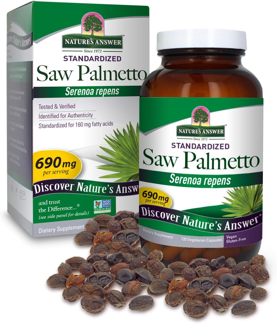 Nature's Answer - Nature’s Answer Saw Palmetto 690 mg 120 Cápsulas | Suporte para Próstata | Suporte Natural para o Trato Urinário | Estimula o Crescimento Capilar | Contagem Individual