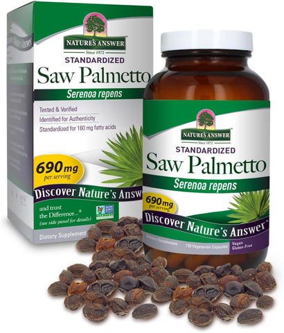 Nature's Answer - Nature’s Answer Saw Palmetto 690 mg 120 Cápsulas | Suporte para Próstata | Suporte Natural para o Trato Urinário | Estimula o Crescimento Capilar | Contagem Individual