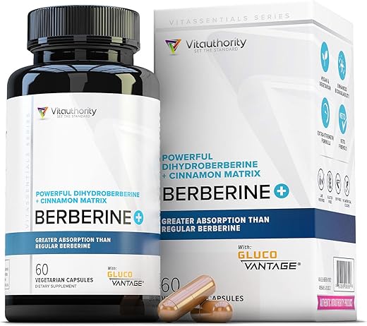Vitauthority - Berberina com Suplemento de Canela do Ceilão | Absorção Alta de Berberina, Dihidroberberina para Equilíbrio e Suporte | Ativador AMPk Vegano Poderoso