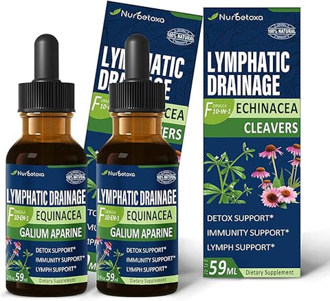 Nurbetoxa - Gotas de Drenagem Linfática Cleavers para Desintoxicação Linfática, Fórmula de Suporte ao Linfedema com Equinácea, Use com